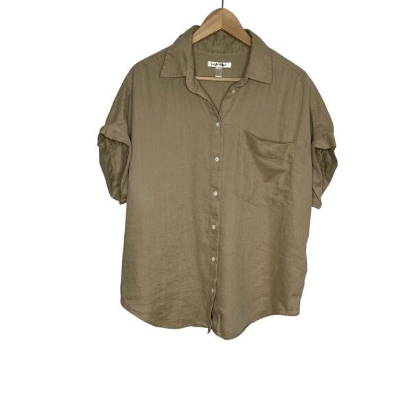 Banana Republic Short Sleeve Linen Button Up Top Womens Large Tan Oversized - Picture 1 of 12
